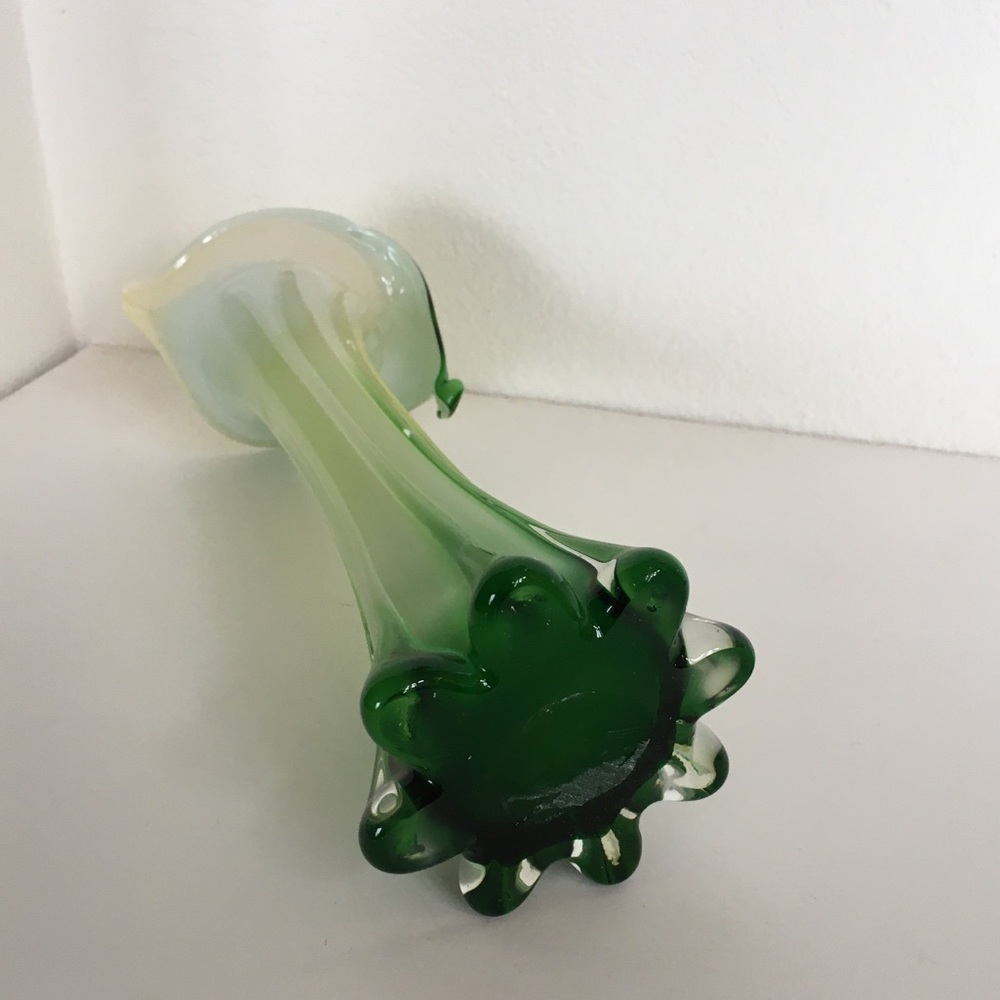 Vintage Calla Lily Vase in Trumpet Tulip style OS green yellow white MCM - Picture 6 of 6
